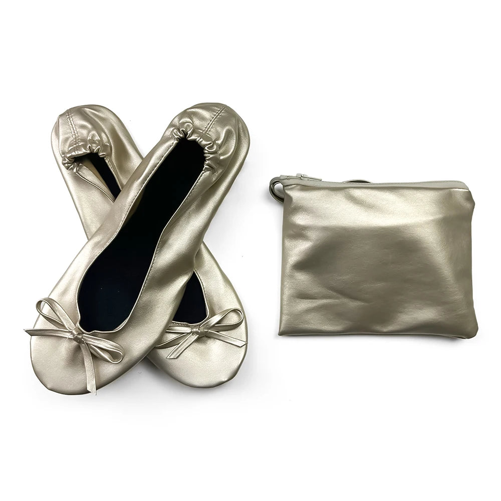 Faltbare, tragbare Ballerinas für Damen, weiche Sohle, zum Aufrollen, bequeme, flache Schuhe zum Hineinschlüpfen für Reisen und Hochzeiten mit Tasche