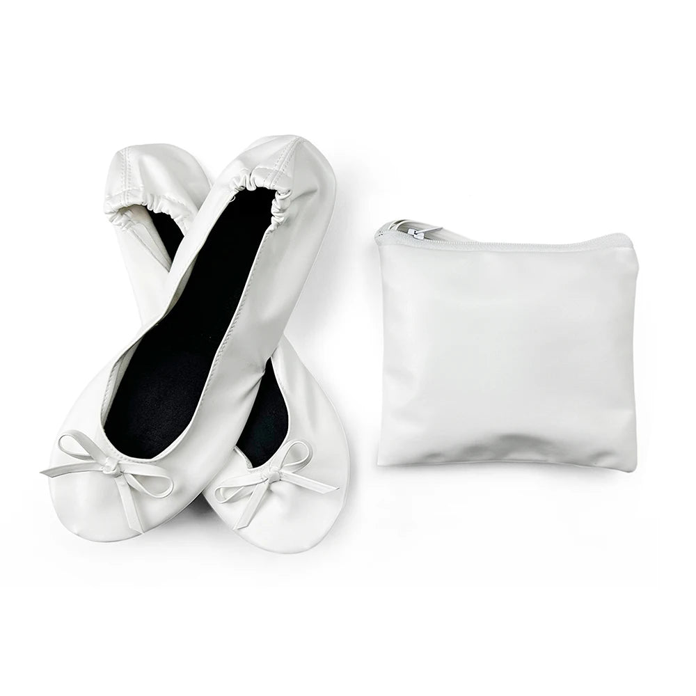 Faltbare, tragbare Ballerinas für Damen, weiche Sohle, zum Aufrollen, bequeme, flache Schuhe zum Hineinschlüpfen für Reisen und Hochzeiten mit Tasche