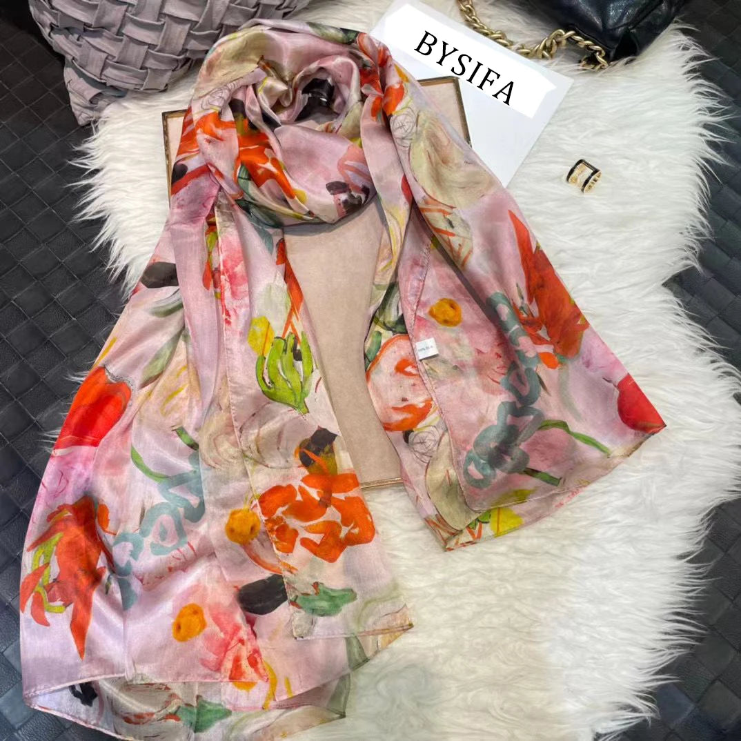 2016 Winter Fashion Women's Scarf Hot Sale Mulberry Silk Scarves Shawl Female Long Silk Scarf Blue and Coffee 180*110cm
