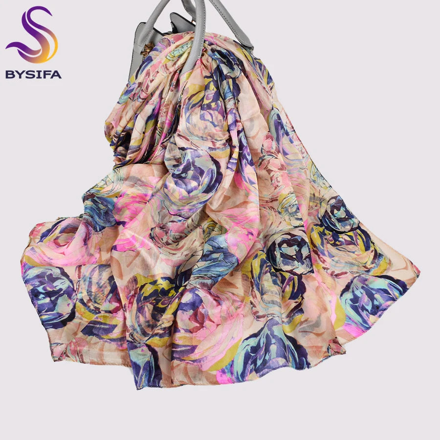 2016 Winter Fashion Women's Scarf Hot Sale Mulberry Silk Scarves Shawl Female Long Silk Scarf Blue and Coffee 180*110cm