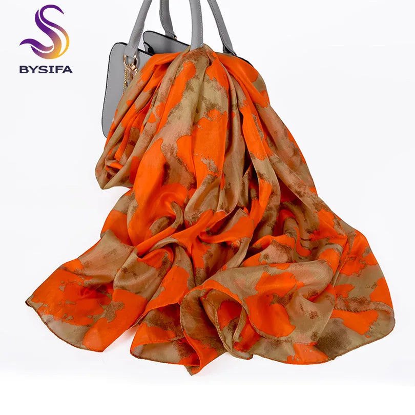 2016 Winter Fashion Women's Scarf Hot Sale Mulberry Silk Scarves Shawl Female Long Silk Scarf Blue and Coffee 180*110cm