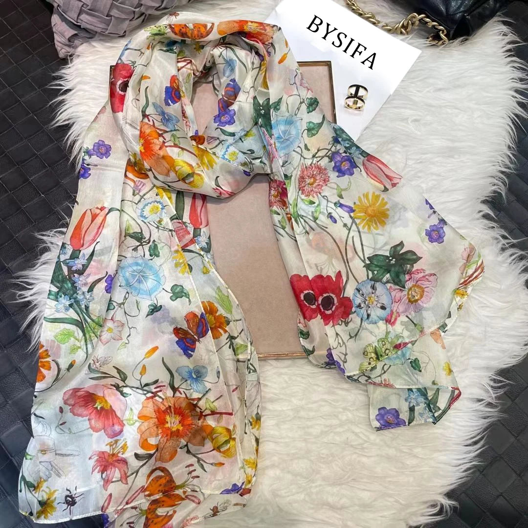 2016 Winter Fashion Women's Scarf Hot Sale Mulberry Silk Scarves Shawl Female Long Silk Scarf Blue and Coffee 180*110cm