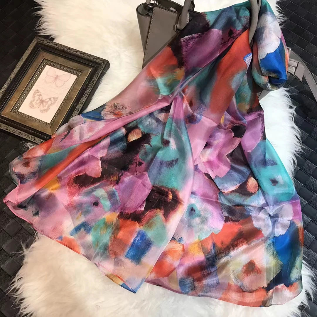 2016 Winter Fashion Women's Scarf Hot Sale Mulberry Silk Scarves Shawl Female Long Silk Scarf Blue and Coffee 180*110cm