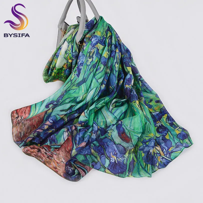 2016 Winter Fashion Women's Scarf Hot Sale Mulberry Silk Scarves Shawl Female Long Silk Scarf Blue and Coffee 180*110cm