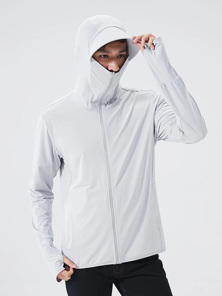 Sommer UPF 50+ UV-Sonnenschutz-Hautmäntel für Herren Ultraleichte Sportbekleidung mit Kapuze für Herren Windbreaker Freizeitjacken
