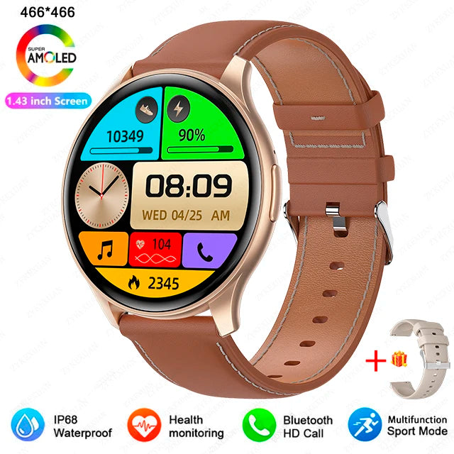 2025 Neu für Xiaomi Huawei 1,43 Zoll Bluetooth Call Smartwatch Damen Herren AMOLED 466*466 HD Pixel Display Smartwatches Damen