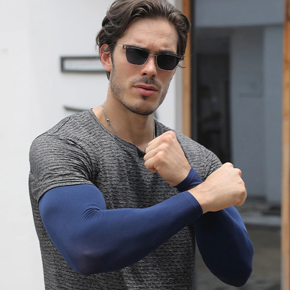 Anti-sunburn Sleeve Elastic Men Women Cool Muff Plus Size Outdoor Sports Sunscreen Cycling Sleeve Uv Blocking Sleeve Fingerless