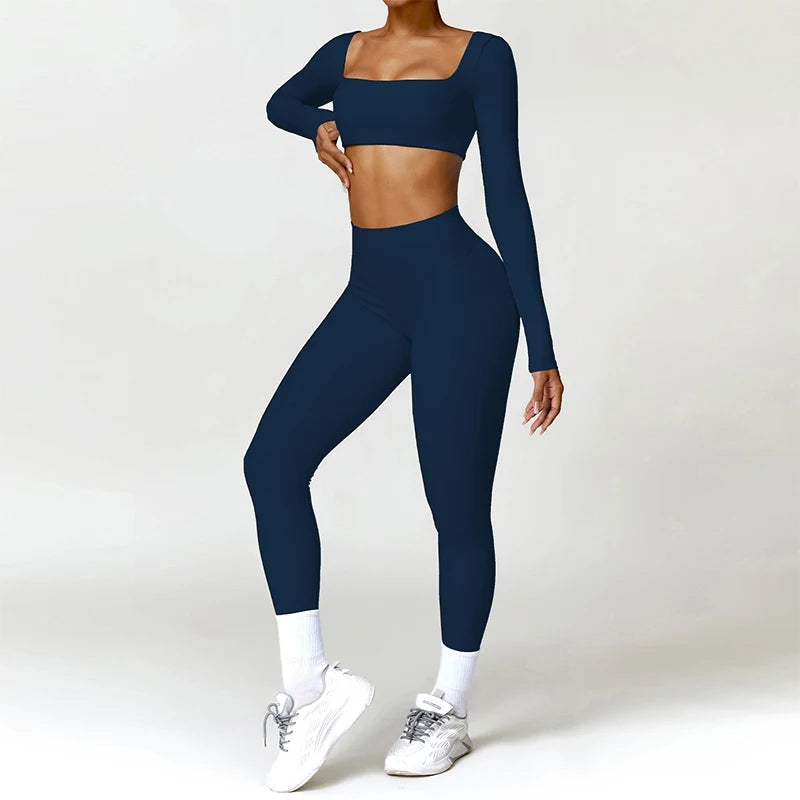 2PCS Yoga Anzug Sport Set Frauen Schnell Trocknend Gym Set Frauen Trainingsanzug Lauf Workout Langarm Sport Shirt Yoga kleidung
