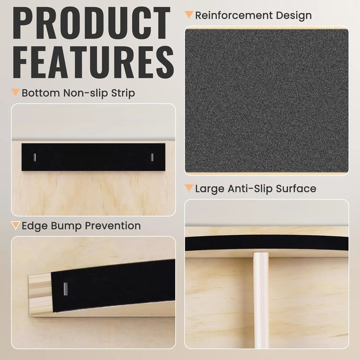 Wooden Balance Board for Leg Workout, Anti-Slip Rocker Board, Wobble Board for Standing Desk Home Gym Office Fitness Equipment