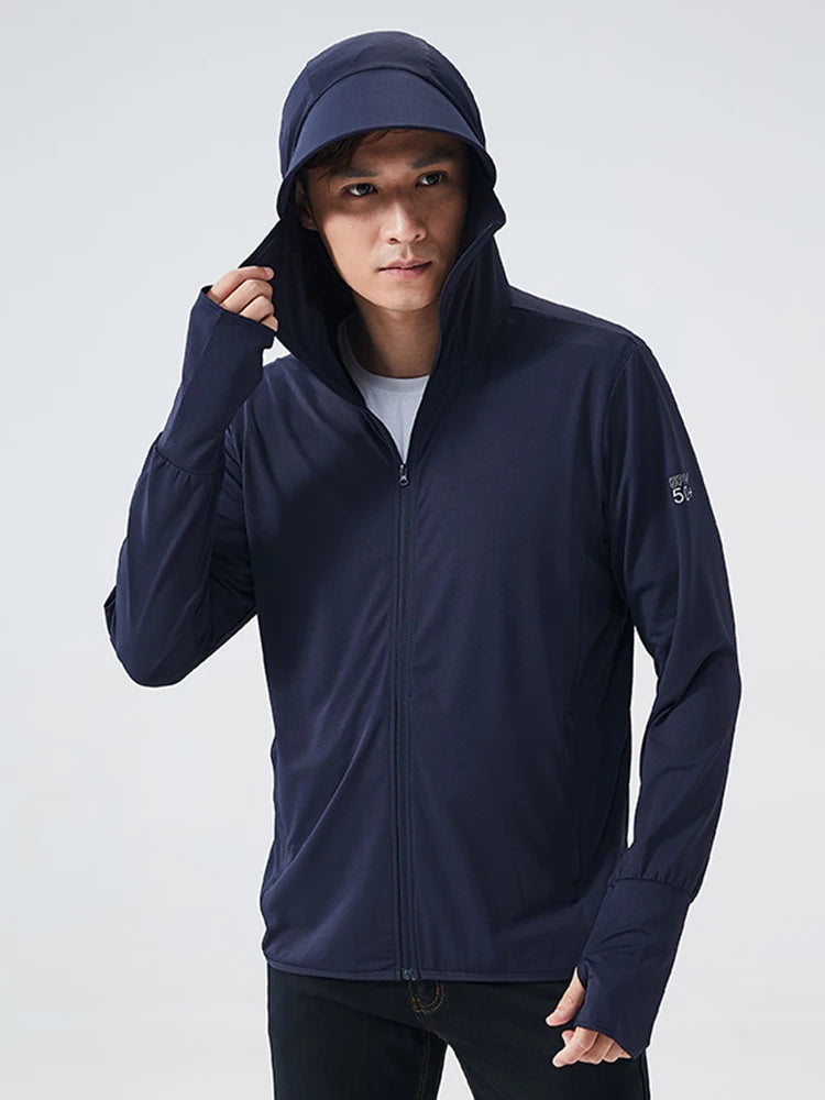 Sommer UPF 50+ UV-Sonnenschutz-Hautmäntel für Herren Ultraleichte Sportbekleidung mit Kapuze für Herren Windbreaker Freizeitjacken