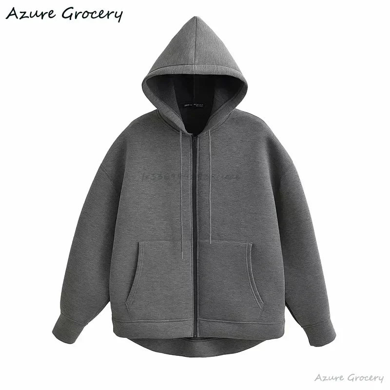 Damen Winter Vintage Reißverschluss Hoodies Sweatshirts Mode Langarm Streetwear Parkas Weibliche Oberbekleidung Koreanische Beliebte Kleidung