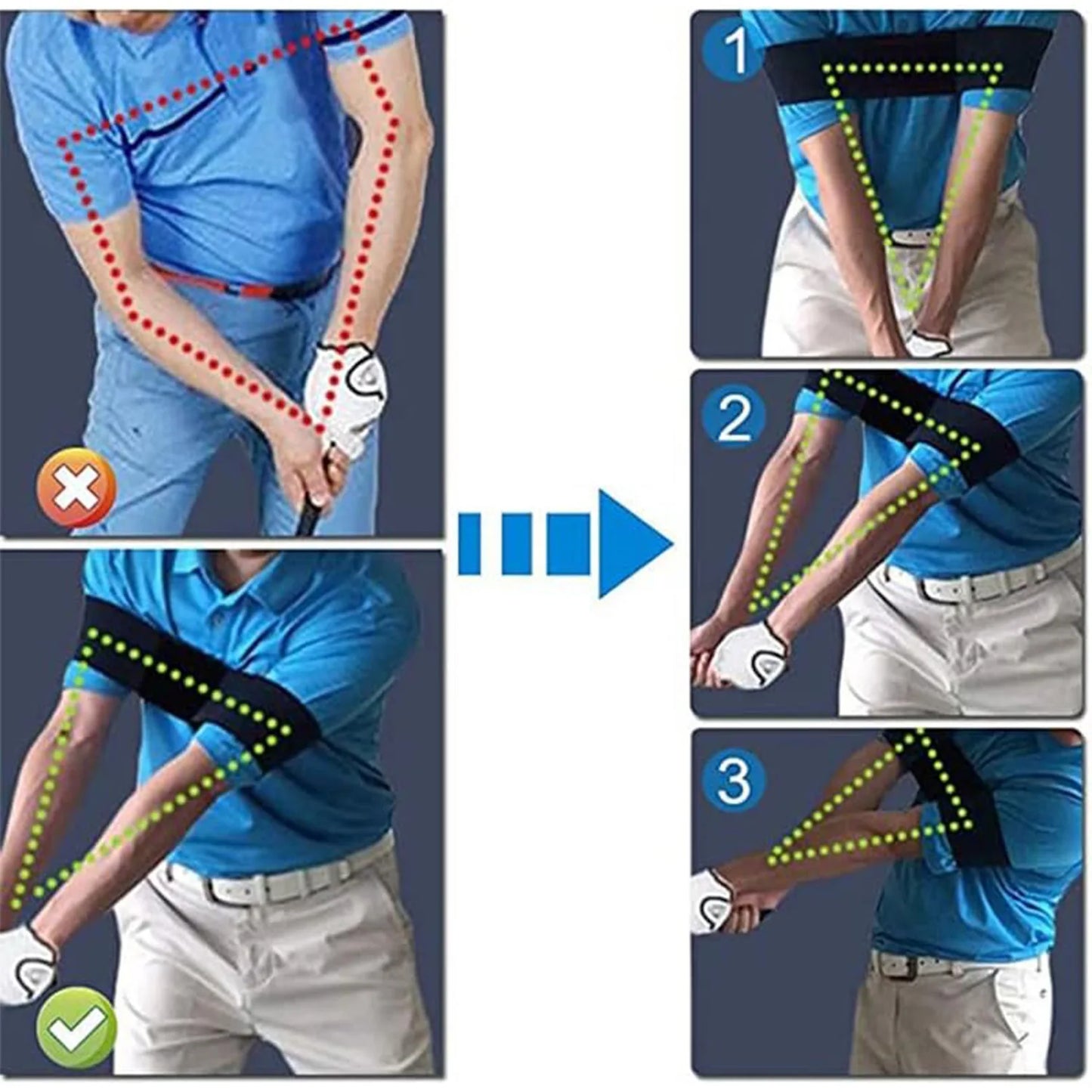 Golf Swing Trainer Posture Corrector Band Arm Hand Exercise Elastic Tension Fitness Equipment for Beginners Home Gym