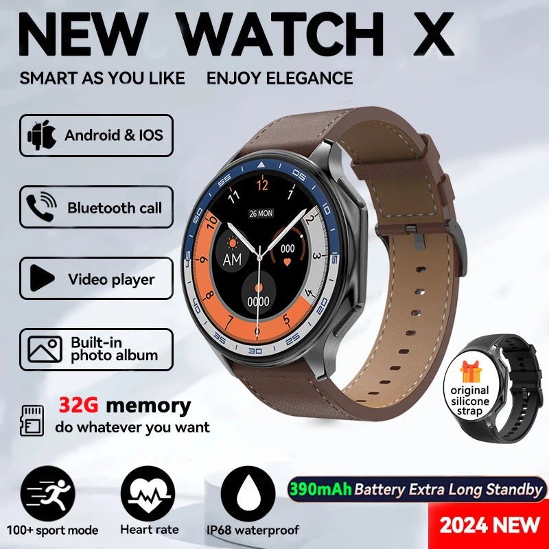2024 Neu für OPPO Watch X Smart Watch 4G Speicher Musikvideo Bluetooth-Anruf Wasserdichte Smartwatches für Android IOS TWS-Kopfhörer