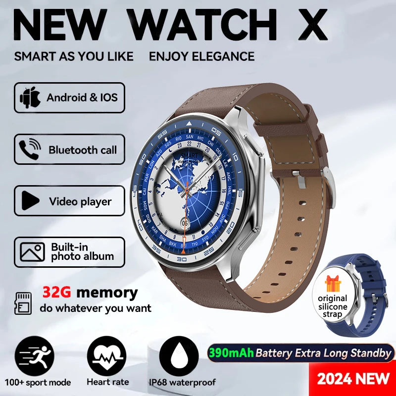 2024 Neu für OPPO Watch X Smart Watch 4G Speicher Musikvideo Bluetooth-Anruf Wasserdichte Smartwatches für Android IOS TWS-Kopfhörer