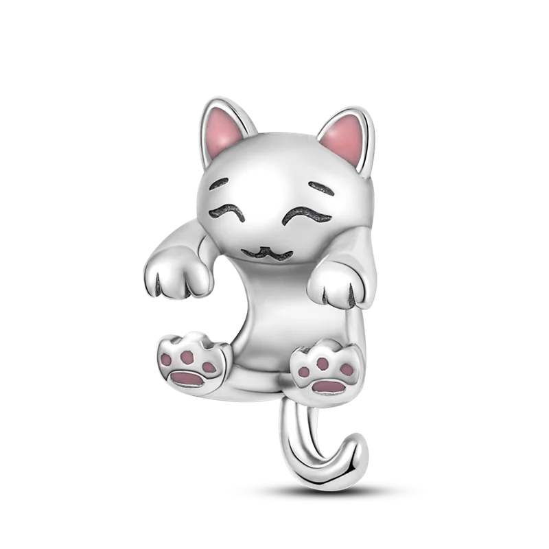 2024 Hot Sale Pink 925 Silver Milk Cat Shape Charm Beads Fits Pandora Bracelet For Women Silver Pendant Beads DIY Jewelry Gift