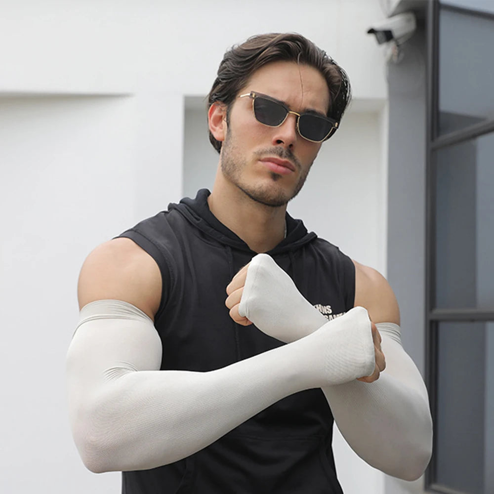 Anti-sunburn Sleeve Elastic Men Women Cool Muff Plus Size Outdoor Sports Sunscreen Cycling Sleeve Uv Blocking Sleeve Fingerless