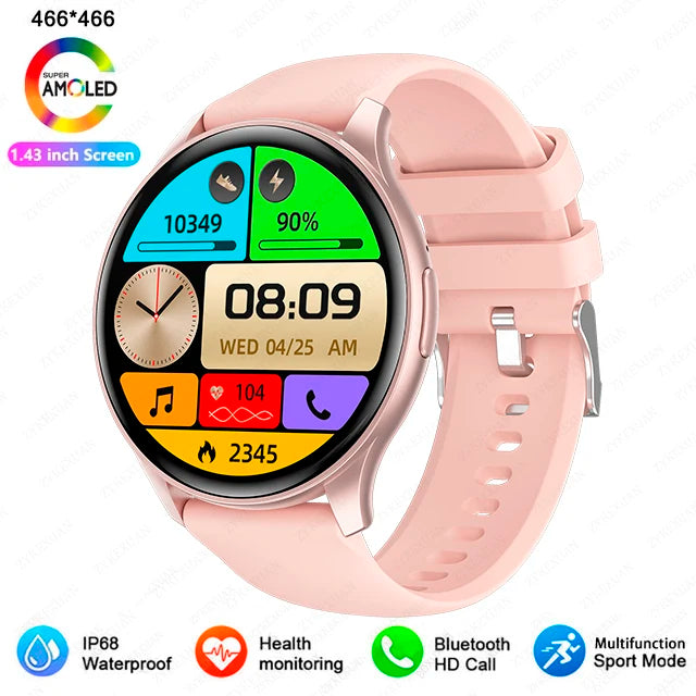 2025 Neu für Xiaomi Huawei 1,43 Zoll Bluetooth Call Smartwatch Damen Herren AMOLED 466*466 HD Pixel Display Smartwatches Damen