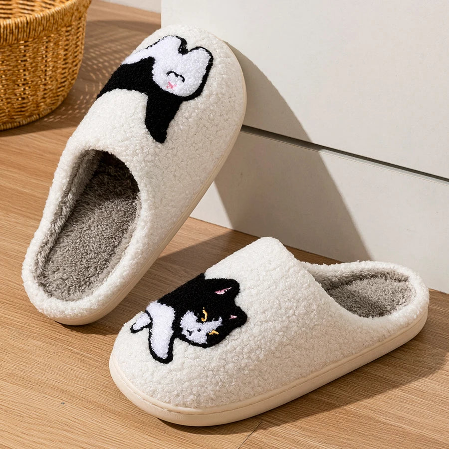 Damen Winter Warme Hausschuhe Niedliche Cartoon-Katze Weiche Sohle Exquisite Schlafzimmer Anti-Rutsch Komfort Mode Baumwollschuhe