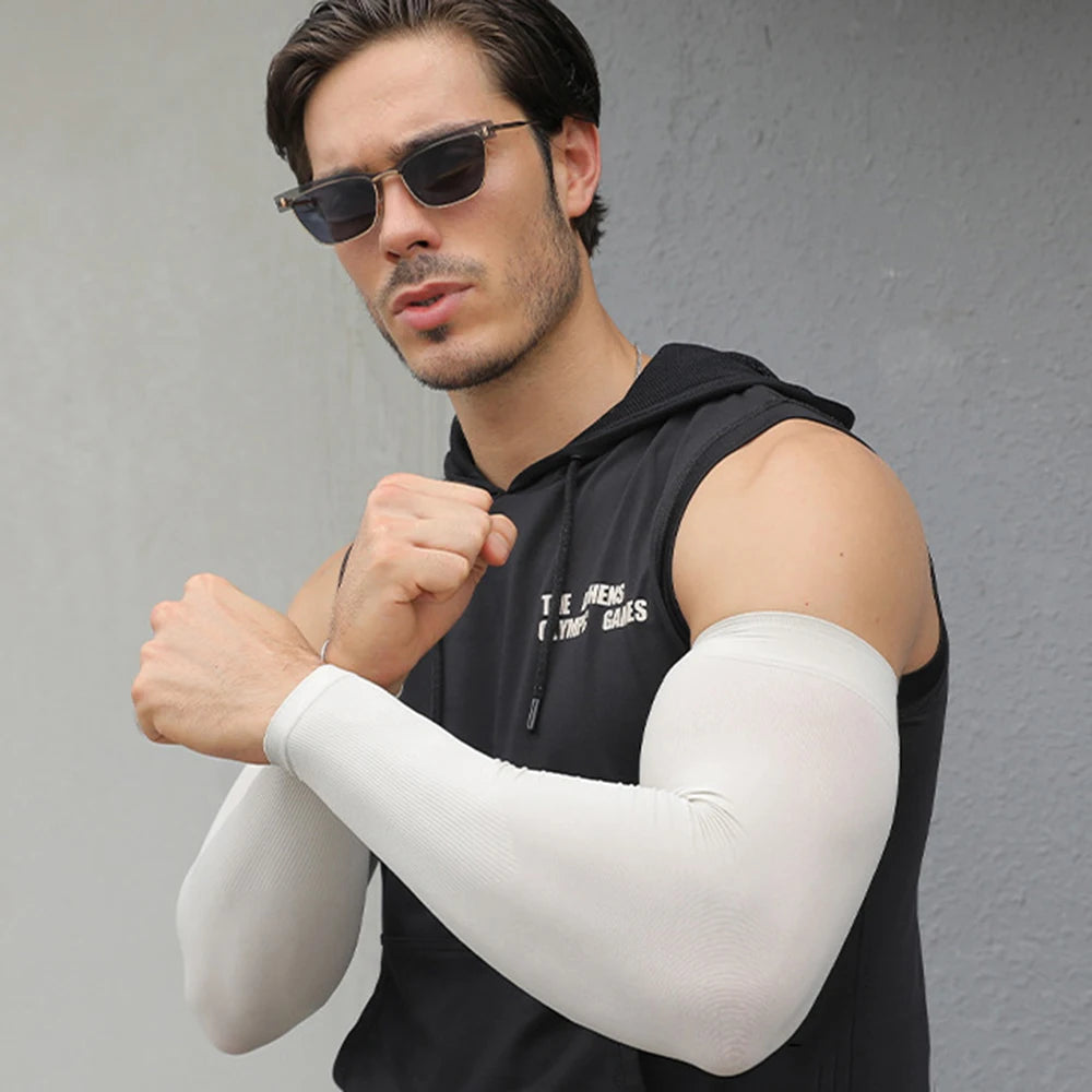 Anti-sunburn Sleeve Elastic Men Women Cool Muff Plus Size Outdoor Sports Sunscreen Cycling Sleeve Uv Blocking Sleeve Fingerless