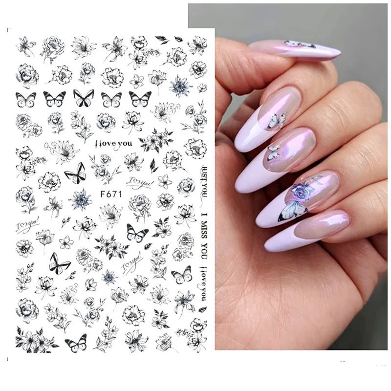 1 STÜCKE Neue Luxuriöse Schmetterling Nagelaufkleber Blume Nageldesign Nagelkunst Liefert Nagelabziehbilder Geeignet Für Frauen Nageldekoration
