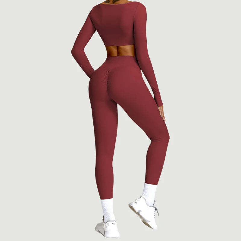 2PCS Yoga Anzug Sport Set Frauen Schnell Trocknend Gym Set Frauen Trainingsanzug Lauf Workout Langarm Sport Shirt Yoga kleidung