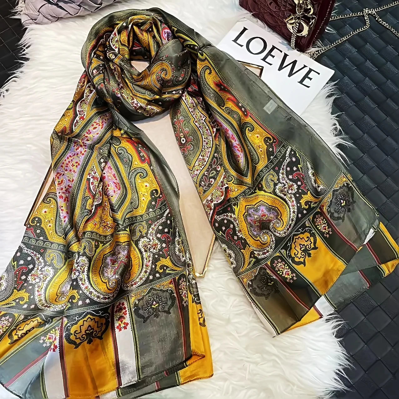 2016 Winter Fashion Women's Scarf Hot Sale Mulberry Silk Scarves Shawl Female Long Silk Scarf Blue and Coffee 180*110cm