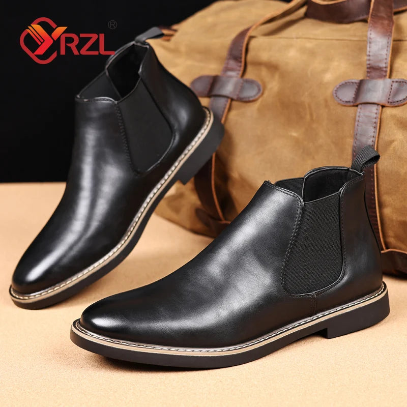 YRZL 39~47 Herren Chelsea Boots Marke Retro Bequeme PU Leder Stiefeletten Herren 2025 Mode Schwarz Braun Herrenstiefel