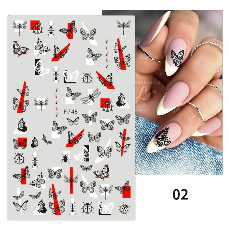 1 STÜCKE Neue Luxuriöse Schmetterling Nagelaufkleber Blume Nageldesign Nagelkunst Liefert Nagelabziehbilder Geeignet Für Frauen Nageldekoration