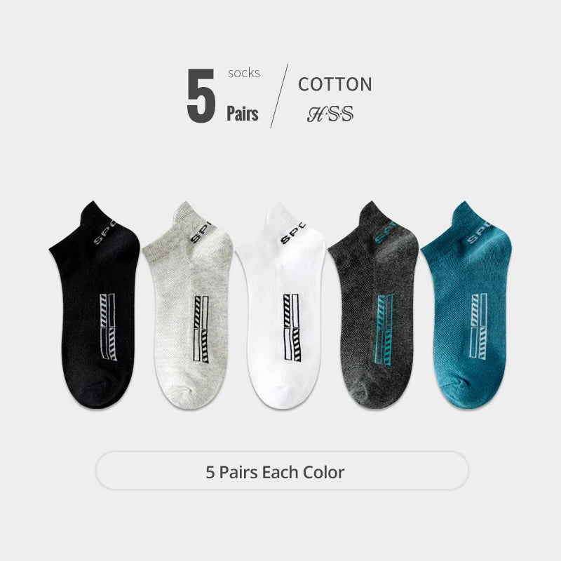 HSS 5 Paar Herrensocken aus Bio-Baumwolle, Knöchelsocken aus atmungsaktivem Mesh, Sportsocken, lässig, sportlich, für den Sommer, dünn, kurz, Übergröße EU 40–46