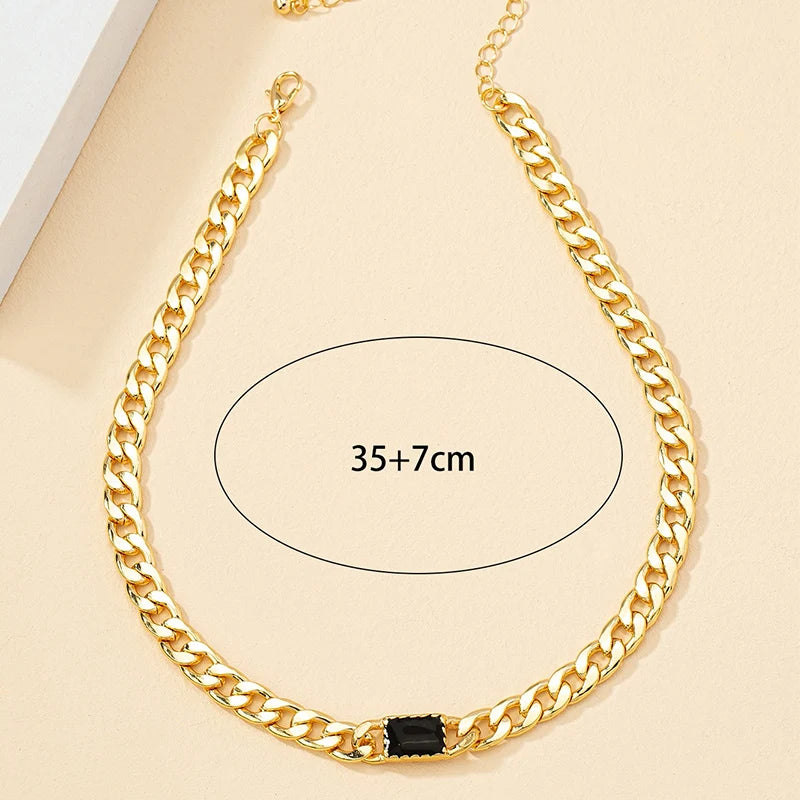 2 Stück Löwenkopf Emaille Choker Set für Frauen Gold Farbe Kubanische Kette Kristall Stein Surround Runde Quadrat Charm Halskette