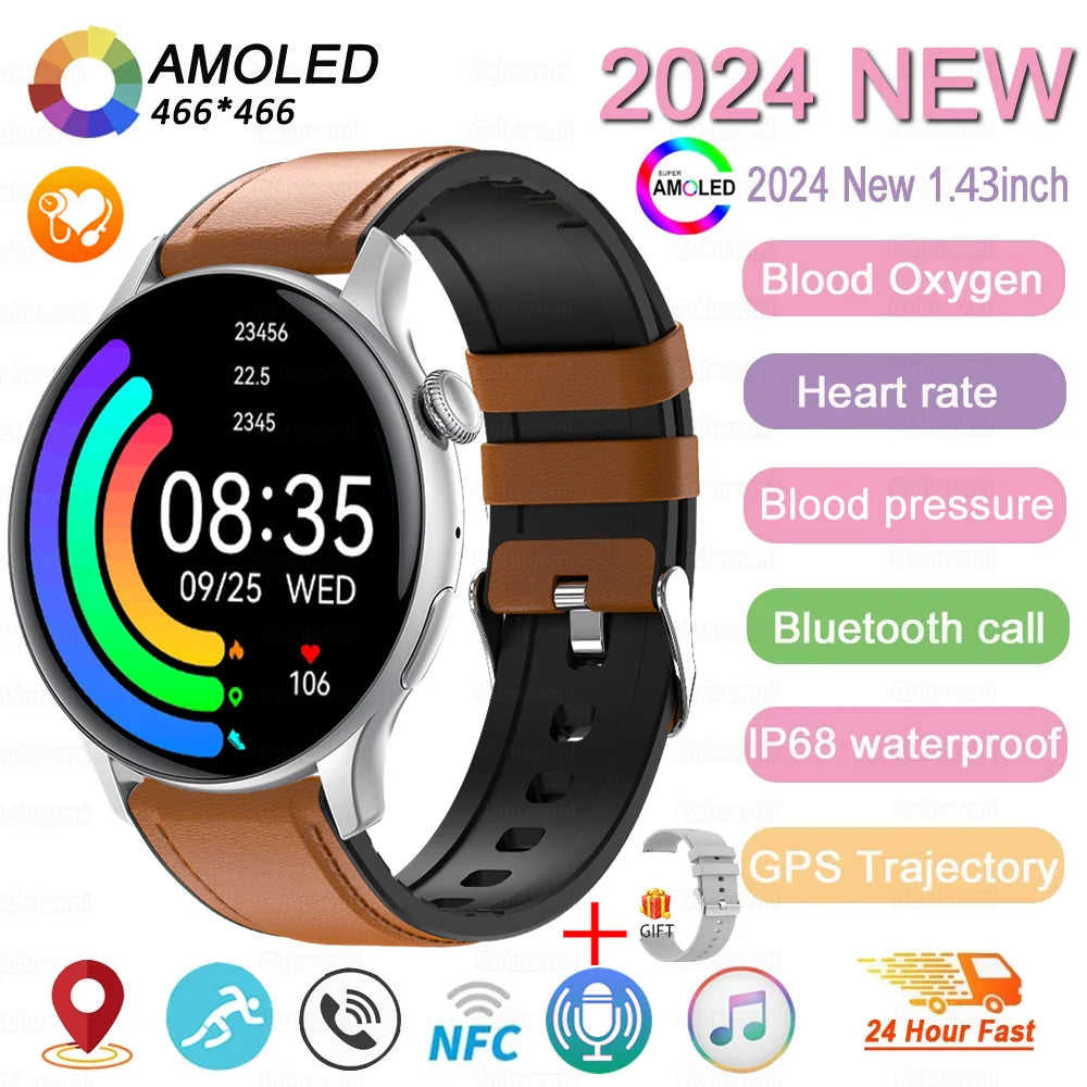 2024 neue GPS Smart Watch Damen True AMOLED 466*466 HD Bildschirm Gesundheitstracker Sport NFC Voice Bluetooth Anruf Smartwatches Damen