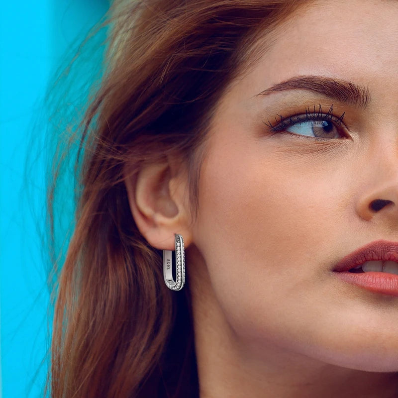 2024 NEW 925 Sterling Silver rectangular Hoop Earrings Inlaid Zircon Golden Earrings For Women Wedding Gift Luxury Jewelry