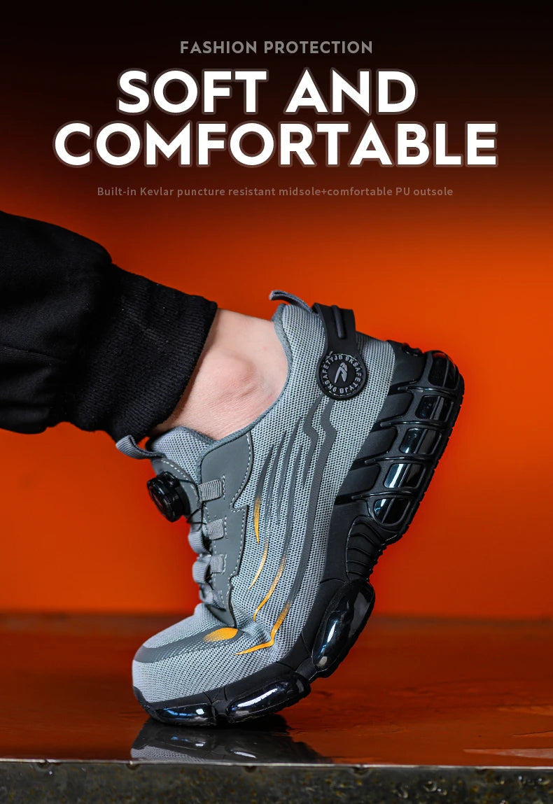 Rotating Button Steel Toe Safety Shoes Men Anti-smash Anti-puncture Work Shoes Breathable Sport Shoes Security Protective Boots