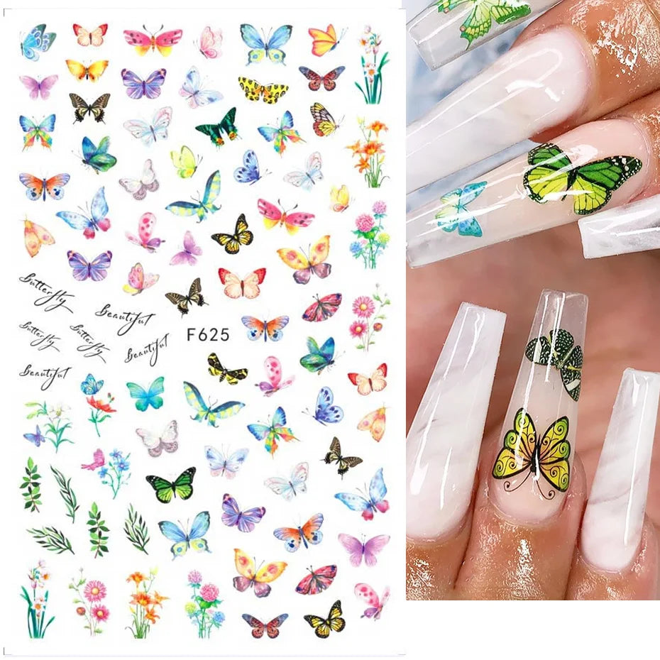 1 STÜCKE Neue Luxuriöse Schmetterling Nagelaufkleber Blume Nageldesign Nagelkunst Liefert Nagelabziehbilder Geeignet Für Frauen Nageldekoration