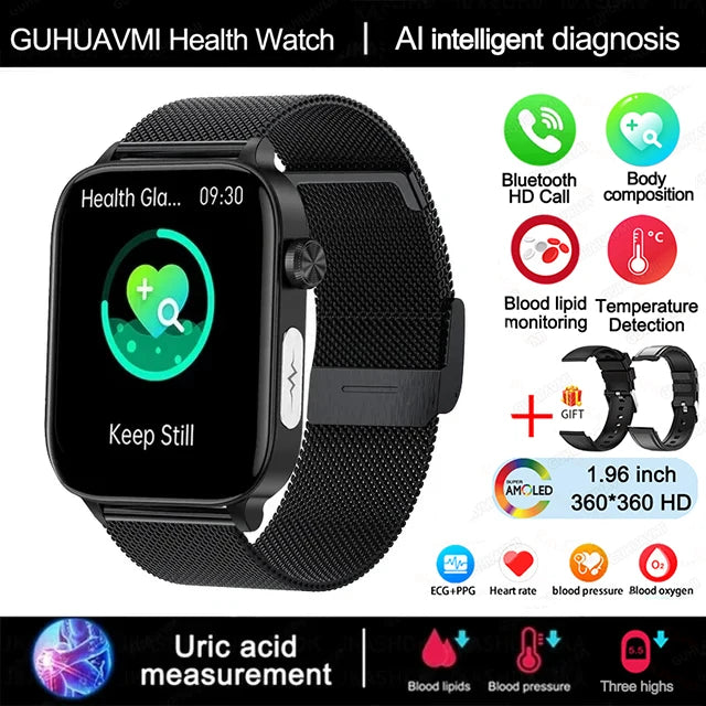 2025 Neue Smartwatch für Frauen mit EKG- und PPG-Überwachung, Blutdruck, Blutfettwert, Harnsäure, Menstruationsgesundheits-Tracker für Frauen, Smartwatches