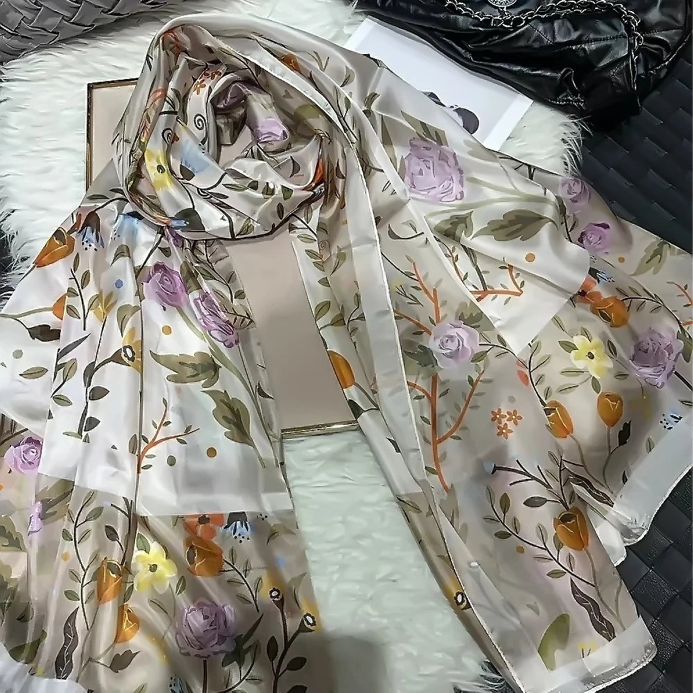 2016 Winter Fashion Women's Scarf Hot Sale Mulberry Silk Scarves Shawl Female Long Silk Scarf Blue and Coffee 180*110cm