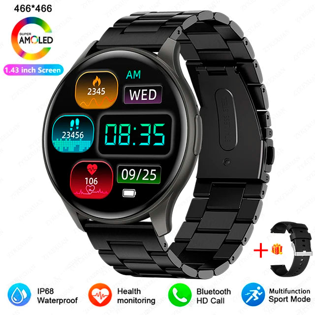 2025 Neu für Xiaomi Huawei 1,43 Zoll Bluetooth Call Smartwatch Damen Herren AMOLED 466*466 HD Pixel Display Smartwatches Damen