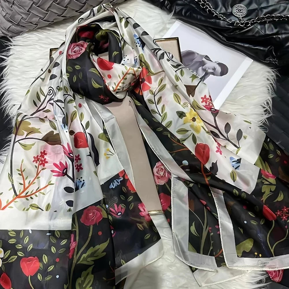 2016 Winter Fashion Women's Scarf Hot Sale Mulberry Silk Scarves Shawl Female Long Silk Scarf Blue and Coffee 180*110cm