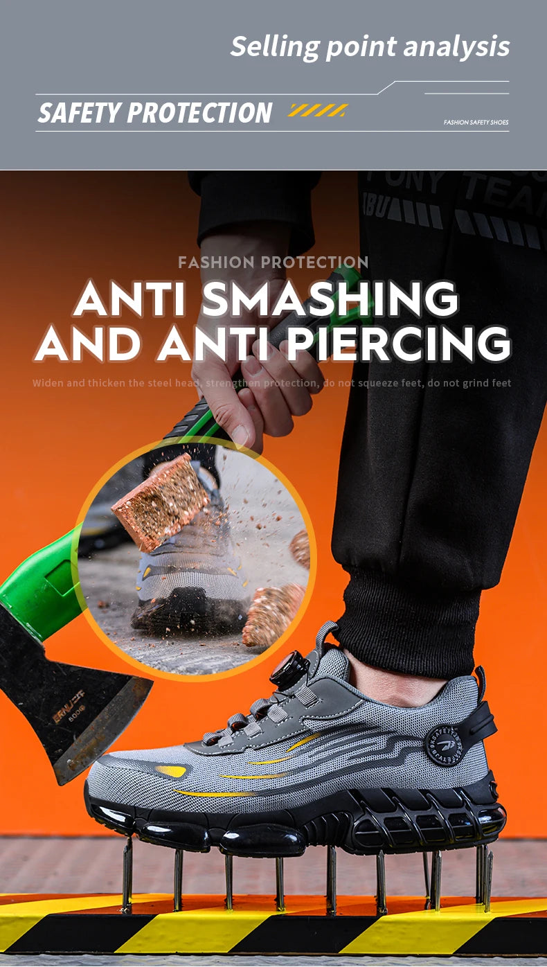 Rotating Button Steel Toe Safety Shoes Men Anti-smash Anti-puncture Work Shoes Breathable Sport Shoes Security Protective Boots