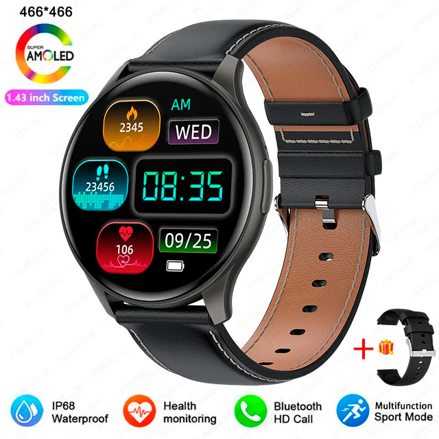 2025 Neu für Xiaomi Huawei 1,43 Zoll Bluetooth Call Smartwatch Damen Herren AMOLED 466*466 HD Pixel Display Smartwatches Damen