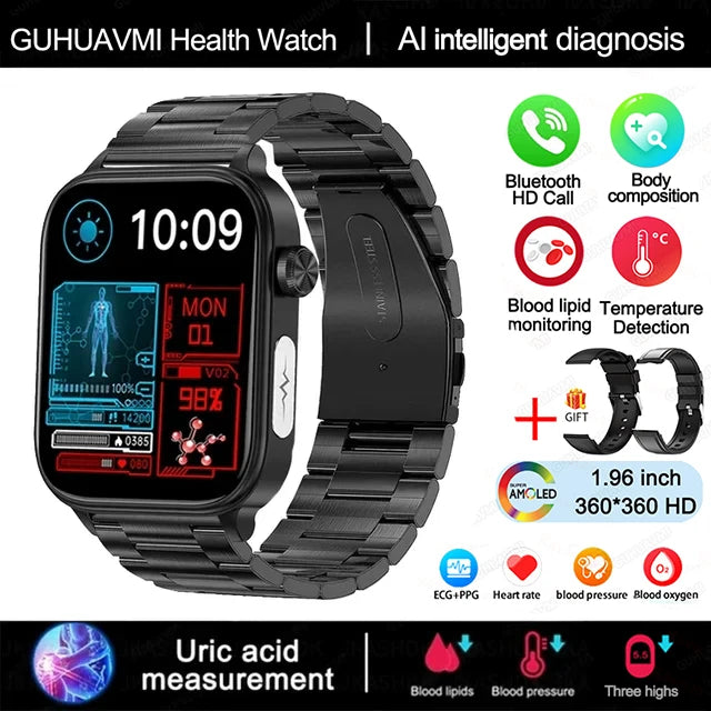 2025 Neue Smartwatch für Frauen mit EKG- und PPG-Überwachung, Blutdruck, Blutfettwert, Harnsäure, Menstruationsgesundheits-Tracker für Frauen, Smartwatches