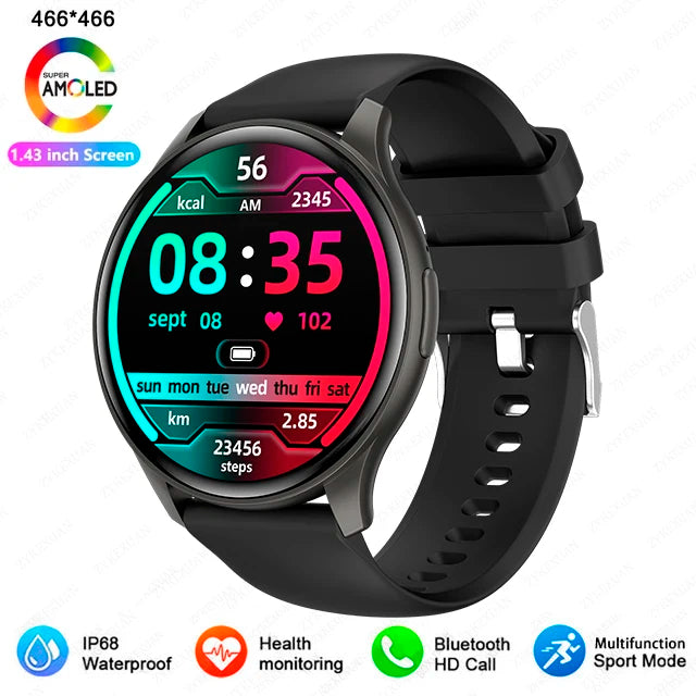 2025 Neu für Xiaomi Huawei 1,43 Zoll Bluetooth Call Smartwatch Damen Herren AMOLED 466*466 HD Pixel Display Smartwatches Damen