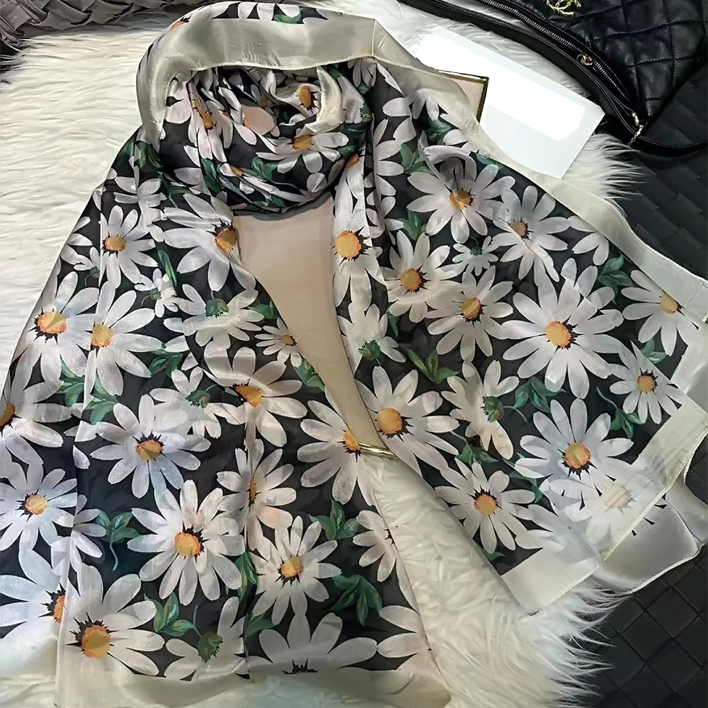 2016 Winter Fashion Women's Scarf Hot Sale Mulberry Silk Scarves Shawl Female Long Silk Scarf Blue and Coffee 180*110cm