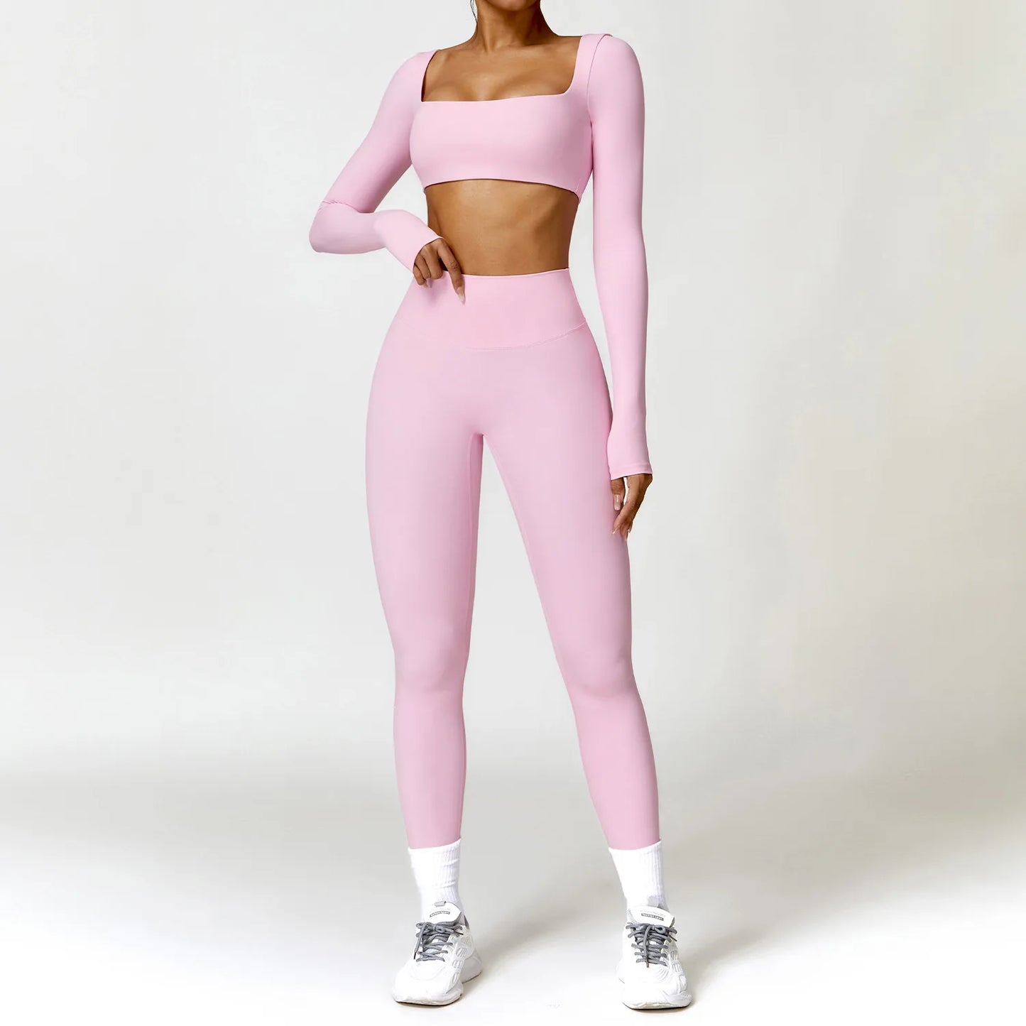 2PCS Yoga Anzug Sport Set Frauen Schnell Trocknend Gym Set Frauen Trainingsanzug Lauf Workout Langarm Sport Shirt Yoga kleidung