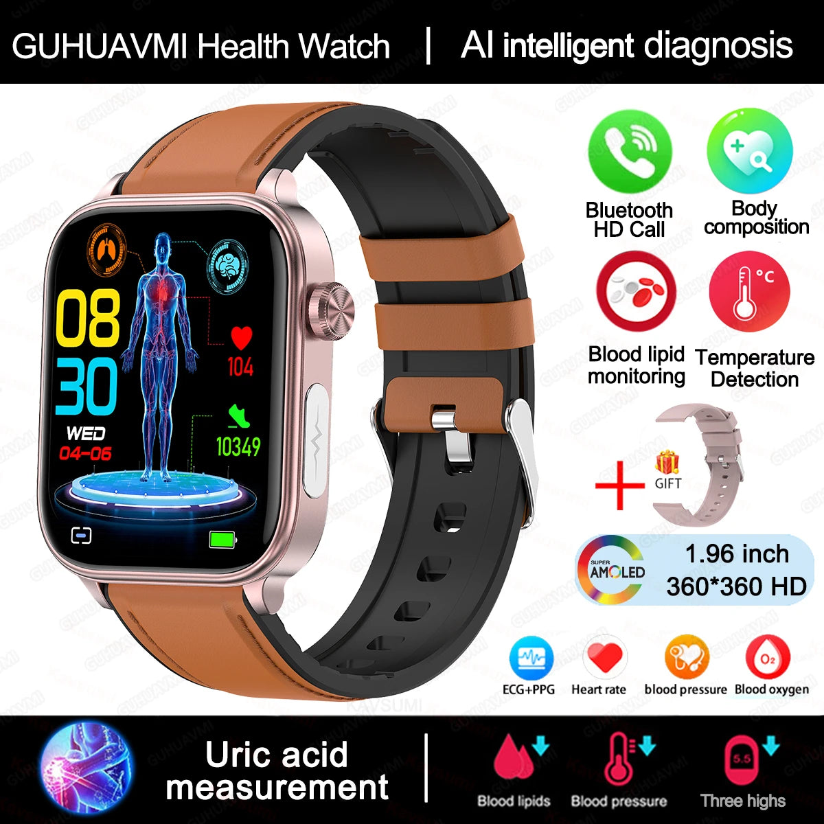 2025 Neue Smartwatch für Frauen mit EKG- und PPG-Überwachung, Blutdruck, Blutfettwert, Harnsäure, Menstruationsgesundheits-Tracker für Frauen, Smartwatches