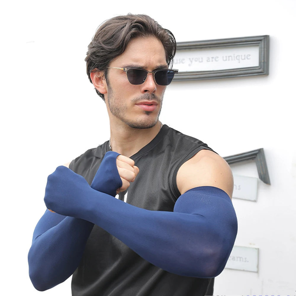 Anti-sunburn Sleeve Elastic Men Women Cool Muff Plus Size Outdoor Sports Sunscreen Cycling Sleeve Uv Blocking Sleeve Fingerless