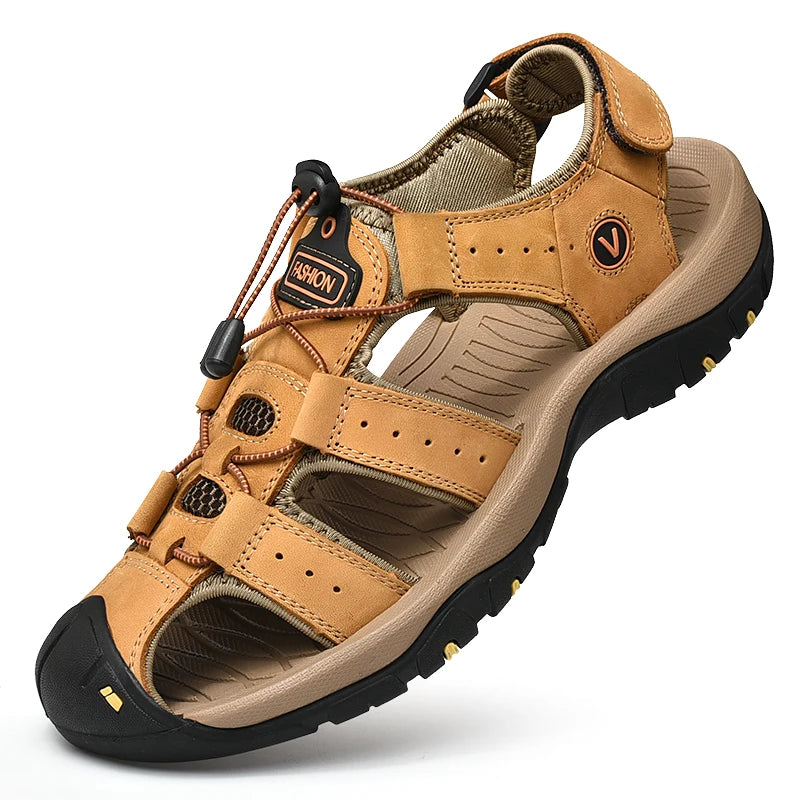 Sommer Herren Sandalen Echtes Leder Herren Freizeitschuhe Outdoor Herren Ledersandalen für Männer Strandschuhe Römersandalen Übergröße 38-48