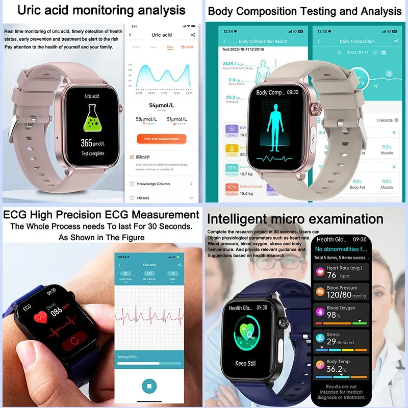 2025 Neue Smartwatch für Frauen mit EKG- und PPG-Überwachung, Blutdruck, Blutfettwert, Harnsäure, Menstruationsgesundheits-Tracker für Frauen, Smartwatches