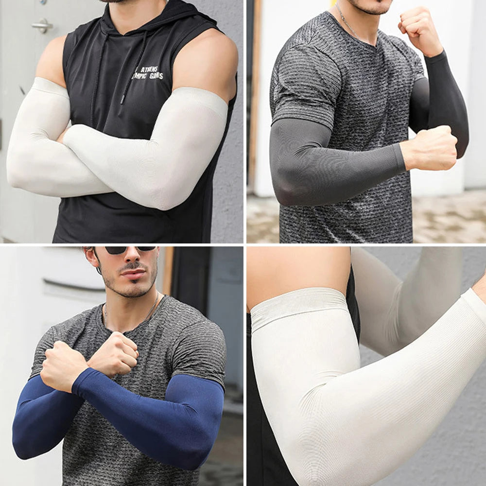 Anti-sunburn Sleeve Elastic Men Women Cool Muff Plus Size Outdoor Sports Sunscreen Cycling Sleeve Uv Blocking Sleeve Fingerless