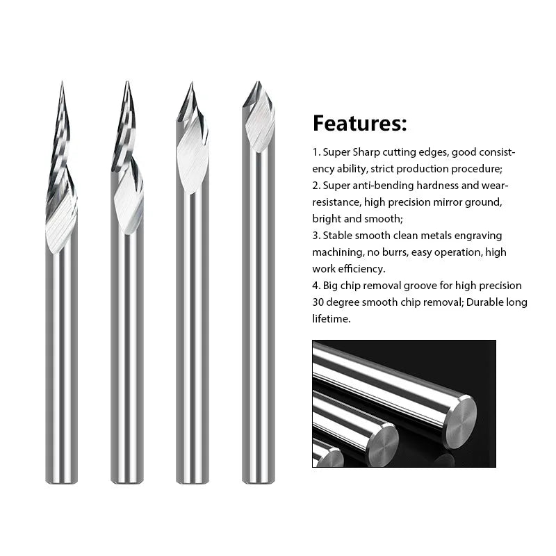 XCAN PCB Engraving Bit 3.175mm Shank V Shape Carving Bits 10-30 Degrees Carbide CNC Router Bit Tipped 0.1mm Wood Milling Cutter